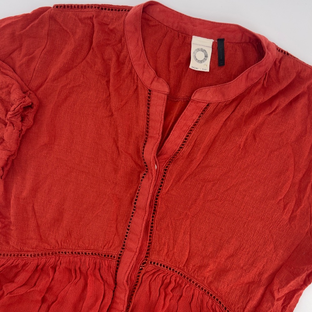 Anthropologie Akemi + Kim Rust Orange V Neck Button Down Tunic Top Size XS